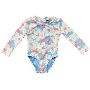 Feather 4 Arrow Blue White Floral Tropical Long Sleeve Rash Guard Size 6 Months